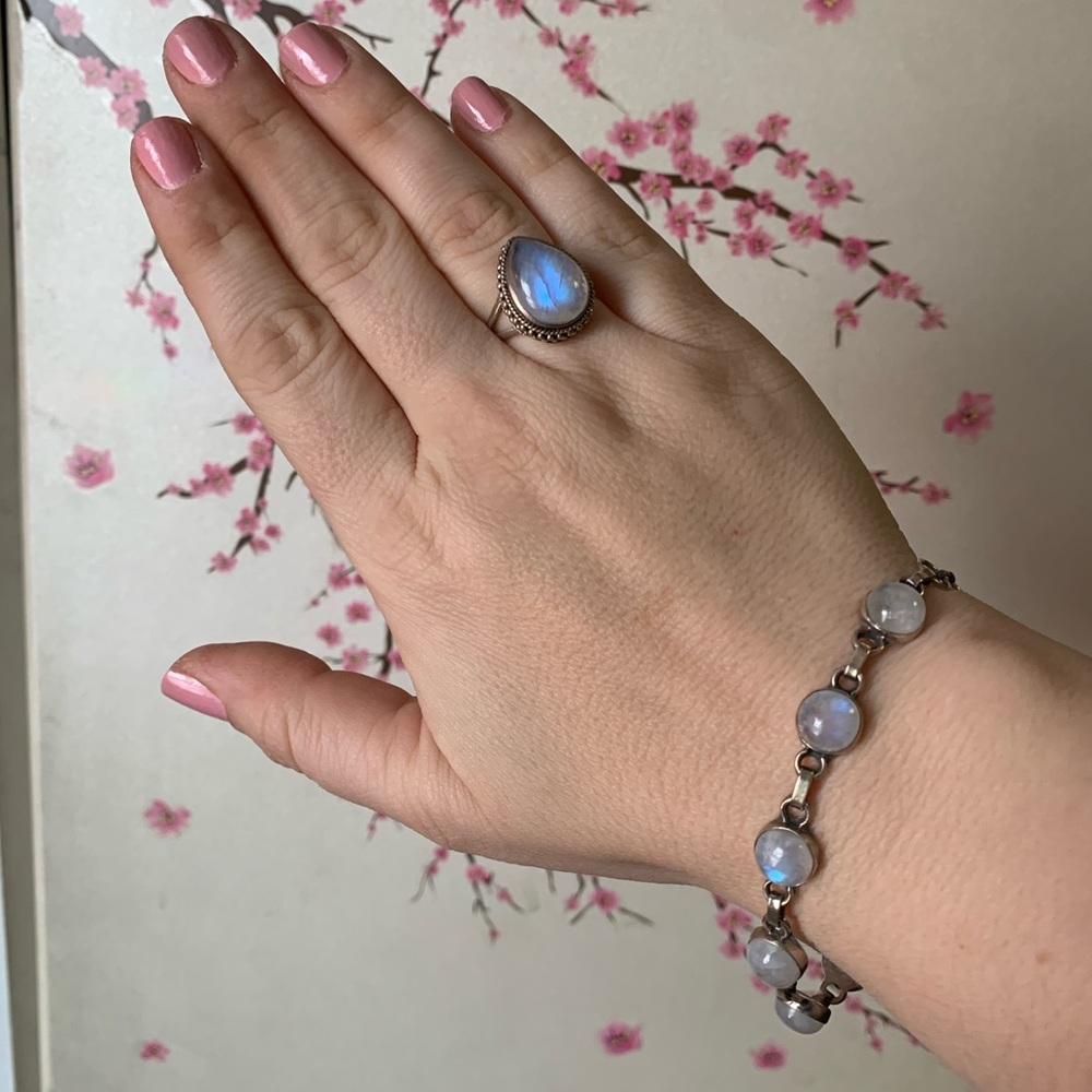 Rainbow moonstone 925 sterling silver Bracelet and ring set!